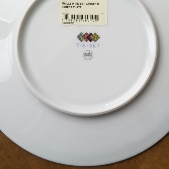 RARE AUTHENTIC HERMES CHINA TIE SET MAILLE DESSERT SALAD APPETIZER ACCENT PLATE - Picture 8 of 9